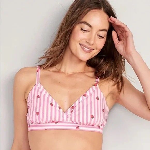 Old Navy Match the Fam Bralette XL Pink Strawberry Striped Bralette NWT - Picture 1 of 12
